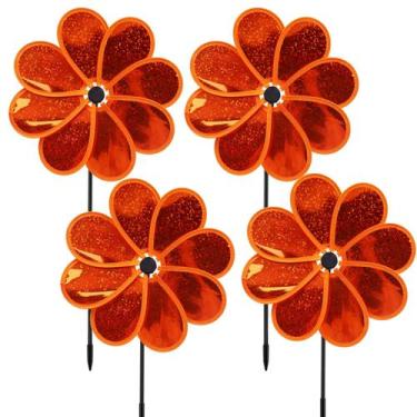Imagem de Flor de catavento Wind Spinner 4 peças de laranja para decoração de ja