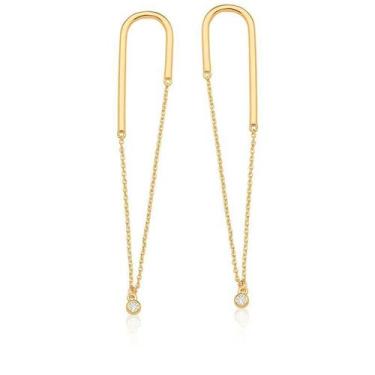 Imagem de Brinco Feminino Pêndulo Curvo Corrente Com Ponto De Luz - Tulerry Semi