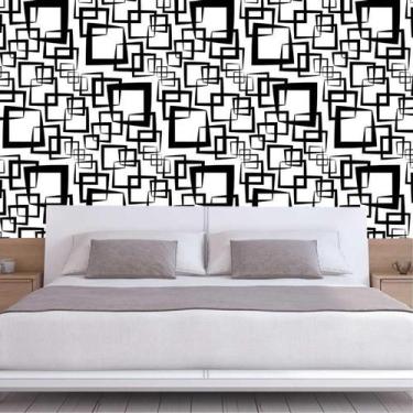 Imagem de Papel De Parede Branco E Quadrados Preto Geométrico Adesivo - LRP