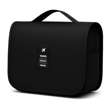 Imagem de Necessaire de Maquiagem com Cabide e Divisórias – Bolsa Organizadora de Cosméticos Feminina para Viagem, Shampoo, Perfume e Higiene Pessoal, Porta frasco Shampoo (Preto)