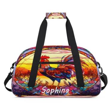 Imagem de Bolsa esportiva personalizada, animal, galo, flor, vidro, com nome, bolsa para dormir personalizada, bolsa de fim de semana, bolsa de treino para dança, balé, academia, ginástica, mala, viagem