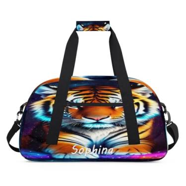 Imagem de Bolsa esportiva personalizada, animal, lobo, galáxia, universo com nome, bolsa de dormir personalizada, bolsa de fim de semana, bolsa de treino para dança, balé, academia, ginástica, mala, viagem