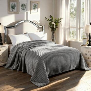 Imagem de Manta Cobertor Canelada Microfibra Super Soft Casal 1,80x2,20m (Cinza)