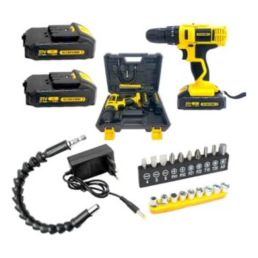 Imagem de Furadeira & Parafusadeira sem fio 21V | Mandril 3/8" (10mm) | Bateria de Lítio | Kit Maleta com 27 peças e 2 Baterias 1.3 Ah, Maleta Completa para Uso Profissional e Doméstico