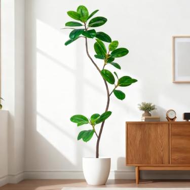 Imagem de Árvore de borracha artificial de 1,5 m, plantas artificiais para ambientes internos, plantas falsas, plantas tropicais falsas, piso grande, árvore de borracha de toque real para decoração de casa