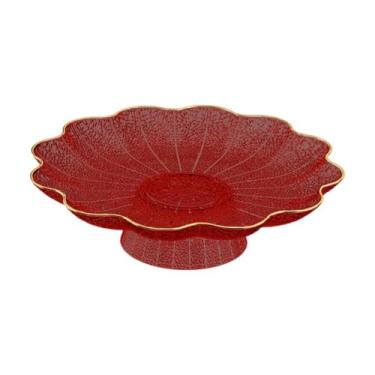 Imagem de ＫＬＫＣＭＳ Fruteira com pedestal, travessa para alimentos, decoração para casa, utensílios de mesa, bandeja estética para frutas, bandeja para servir aperitivos, Vermelho