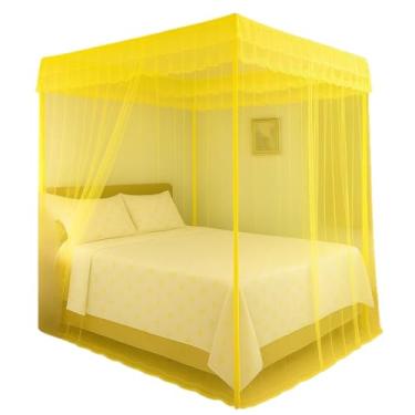 Imagem de Mosquiteiro Palácio Volta ao Mundo para Cama Casal – Sem Estrutura, Estilo Romântico, Renda Importada, Proteção Anti-Mosquito(Amarelo)