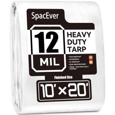 Imagem de Lona resistente 3,5 x 5,8 m, lona grande de 12 mm de espessura, à prova d'água com ilhós, resistente a UV e rasgos, capa de plástico para barraca de telhado de piscina, lenha ao ar livre, branca