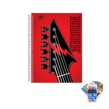 Imagem de Kit Caderno Masculinos 20 Matérias Capa Dura 400 Folhas KBOM + Caneta Trigel Metálica + Marca Texto Gel Pastel