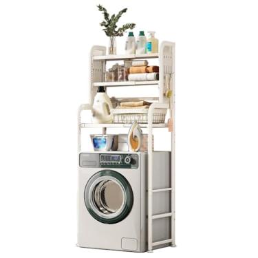 Imagem de SPXMQSS Unidade de armazenamento para máquina de lavar, rack escalável de armazenamento sobre vaso sanitário, economia de espaço independente para banheiro com prateleiras ajustáveis sobre o vaso