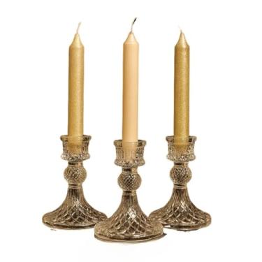 Imagem de Kit 4 Castiçal De Vidro Solitario Porta Vela Cartiçal Candelabro Enfeite Decoração Mesa Natal