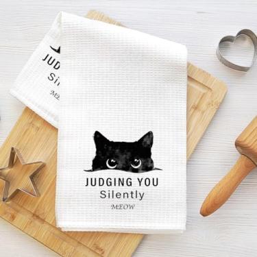 Imagem de Toalhas de cozinha de gato de desenho animado, pano de prato de microfibra absorvente decorativo engraçado toalha de chá toalhas de mão waffle para cozinha casa, presentes para amantes de gatos