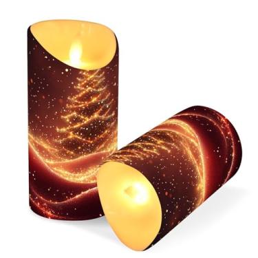 Imagem de Blueangle Pacote com 2 velas de árvore de Natal brilhantes sem chama com controle remoto e temporizador, velas LED cintilantes (7,6 cm x 15 cm) para decoração de casa, casamento, acampamento (150)