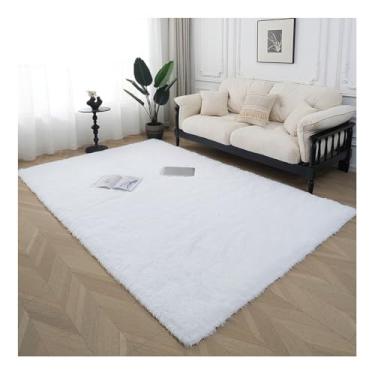 Imagem de HGTRH Tapetes de área para quarto, sala de estar, tapete xadrez macio macio com suporte de borracha antiderrapante tapete de pelúcia interior decoração de casa A branco 80 * 200 cm