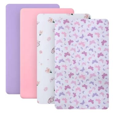 Imagem de 1 lençol de microfibra ultramacio respirável elástico de 360 graus lavável na máquina rosa floral para berçário, roxo