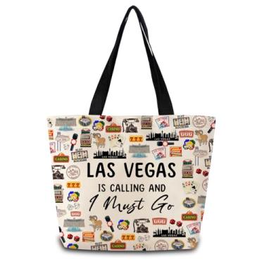 Imagem de ZhuVantrix Bolsa de ombro Las Vegas Is Calling fofa estética para compras com bolso interno com zíper, leve e lavável, elegante, presente de viagem em Las Vegas para mulheres amigas