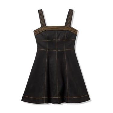 Imagem de BCBG Minivestido feminino sem mangas gola quadrada evasê, Preto, 42