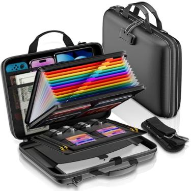 Imagem de JHSafer Organizador de documentos à prova de fogo com fechadura, capa rígida, caixa de documentos à prova de fogo com alça de ombro, organizador de arquivos portátil com 13 bolsos, pasta de arquivos