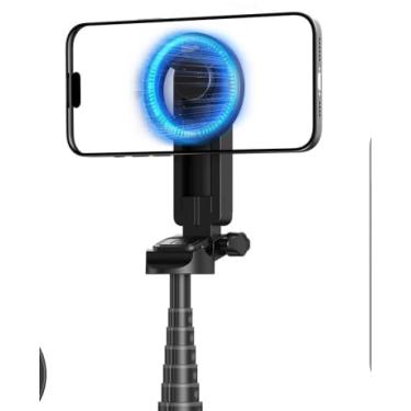 Imagem de Kinwald Tripé magnético de bastão de selfie com controle remoto, suporte extensível para iPhone de 67 polegadas, suporte N52 MagSafe giratório de 360° para iPhone e telefones, tripé compacto de viagem