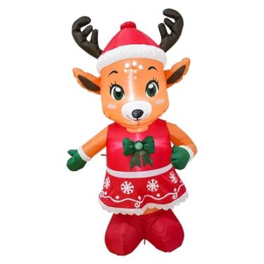 Imagem de Baoblaze Rena inflável de Natal de desenho animado de 155 cm com luzes, 110 V (EUA), para decoração de jardim e gramado. Costura reforçada e chapéu vermelho.