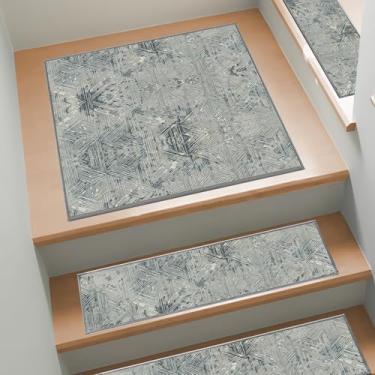 Imagem de Escadas antiderrapantes para degraus de madeira, 1 peça de tapete de escada com adesivo traseiro, 76 cm x 76 cm, lavável e reutilizável, tapetes de segurança para crianças, idosos e cães