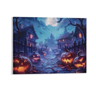 Imagem de HouLaiZhe Pôster de Halloween Lua Morcego Abóbora Impressão de Arte de Parede Decorações de Halloween Decoração de Parede Estética Gótica para Sala de Estar Quarto 08 x 10 polegadas (20 x 25 cm)