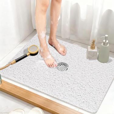 Imagem de Mofonky Tapete de chuveiro antiderrapante: tapetes de chuveiro extragrandes de 81 x 61 cm com orifício de drenagem no meio - tapete macio de secagem rápida para box de chuveiro