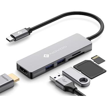 Imagem de NOVOO Hub USB para laptop, adaptador multiportas tipo C 5 em 1 com HDMI 4K, transferência de dados USB 3.0 de 2 portas, leitor de cartão SD/microSD/TF, estação de ancoragem USB C para Macbook Pro
