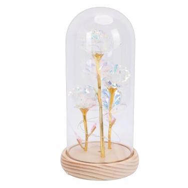 Imagem de GLOGLOW Decoração de Cúpula de Vidro Com 3 Rosas, Ornamento de Flor Preservada Artesanal Com Luz LED para Mãe, Esposa, Namorada, Presente de Aniversário (3 rosas + tampa de vidro + base de madeira