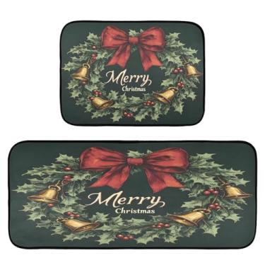 Imagem de Wassud Guirlanda de Natal com folhas de azevinho tapetes de cozinha para decoração de casa tapetes de cozinha acolchoados antifadiga tapetes de banho antiderrapantes laváveis essenciais de cozinha