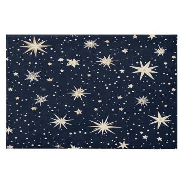 Imagem de CEBUGI Tapete de área 60 x 90 cm macio lavável tapete antiderrapante com fundo de borracha estrelas brancas flocos de neve tapetes de área para sala de estar, quarto, decoração de casa