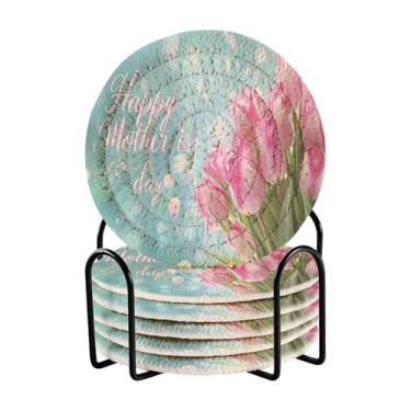 Imagem de Qilmy Conjunto de 6 peças de copos de tulipas coloridas bonitas ou porta-copos de bar para bebidas, porta-copos de fazenda ou porta-copos de mesa rústicos, porta-copos modernos de algodão para o