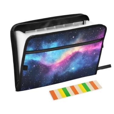 Imagem de CEBUGI Pasta expansível de 13 bolsos, impermeável, sanfonada, organizador de arquivos com etiquetas tamanho A4, organizador de documentos de papel para escola, material de escritório, céu estrelado