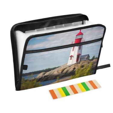 Imagem de Wassud Lighthouse Organizador de arquivos sanfonado de 13 bolsos com abas e adesivos, organizador de pastas de documentos de recibo de papel tamanho carta A4 para viagens de escritório