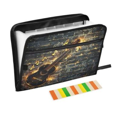 Imagem de Wassud Pasta organizadora de arquivos sanfonada de guitarra preta A4, pasta organizadora de documentos, com etiquetas, pasta de arquivos expansível, 13 bolsos
