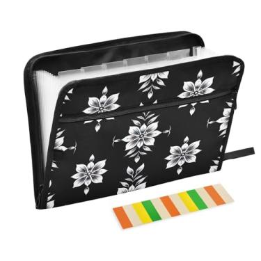 Imagem de Wassud Pasta organizadora de arquivos de papel A4 com estampa de flor simples, pasta organizadora de documentos com etiquetas, pasta de arquivos expansível, 13 bolsos