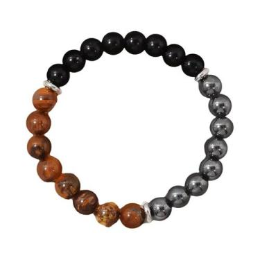 Imagem de Pulseira De Proteção Tripla De 8mm Com Olho De Tigre, Obsidiana Negra 