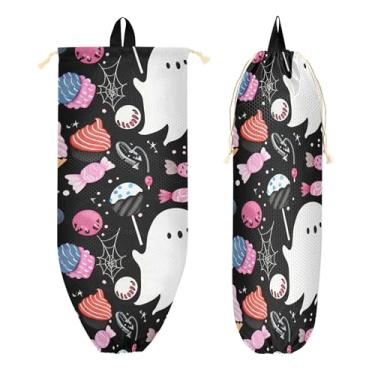 Imagem de xigua Cute Ghosts Suporte de parede para saco de plástico com cordão 1 pacote, organizador de sacolas de supermercado reutilizável para bolsas, meias, roupas íntimas e gravatas