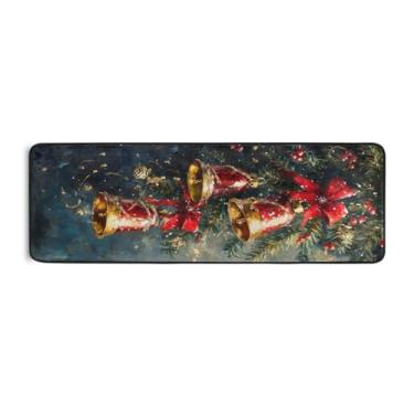 Imagem de Burbuja Tapete de caminho de sino de Natal 61 x 183 cm, tapete lavável antiderrapante com suporte de borracha, tapete para sala de estar, corredor, decoração de casa