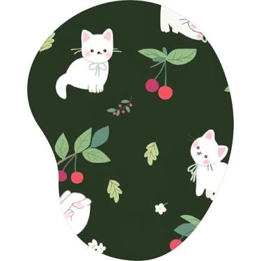 Imagem de Mouse Pad Ergonômico Gota Arte Gatos Brancos Cereja Verde