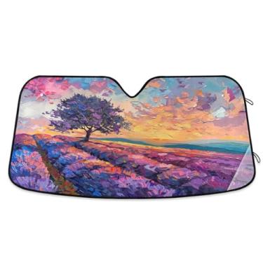 Imagem de Qilmy Pintura a óleo lavanda jardim carro para-brisa para-sol, protetor de viseira dobrável, mantém fresco, bloqueia raios UV e acessórios para proteger carros, SUVs, caminhões-M35