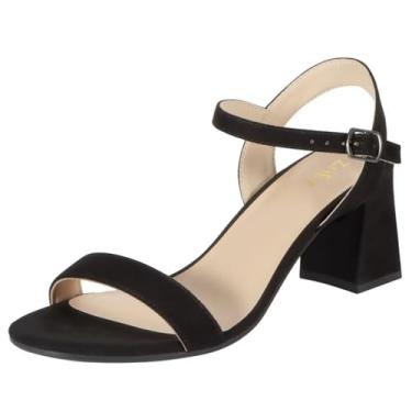 Imagem de ZriEy Salto grosso de altura média para mulheres, sandálias de salto alto de 7 cm, bico aberto, tira no tornozelo, salto ajustável para casamentos, festas, uso diário, Veludo, preto, 40