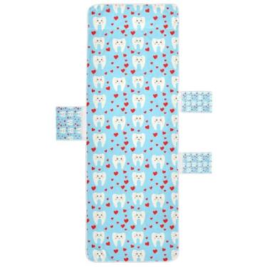 Imagem de STAYTOP Capa de toalha de cadeira de descanso, capa de espreguiçadeira macia com dentes de desenho animado, capas de cadeira de praia com bolsos para jardim ao ar livre, pátio, pátio, banhos de sol