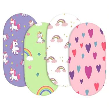 Imagem de Pacote com 4 lençóis macios para berço para meninas, meninos, respirável, aconchegante, adequado para ampulheta, retangular, cama de cabeceira (unicórnio arco-íris)