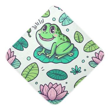 Imagem de Burbuja Toalha de banho de bebê Cute Frogs - Toalha com capuz de musselina macia e absorvente para recém-nascidos, 76 x 76 cm