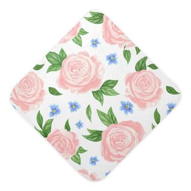 Imagem de Burbuja Toalha de banho de bebê Pink Peonies - Toalha com capuz de musselina macia e absorvente para recém-nascidos, 89 x 89 cm