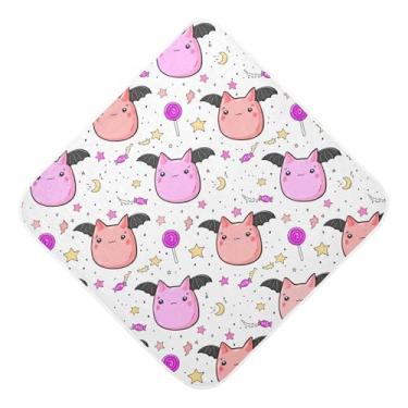 Imagem de Burbuja Toalha de banho de bebê Kawaii Cat with Wings - Toalha com capuz de musselina macia e absorvente para recém-nascidos, 76 x 76 cm