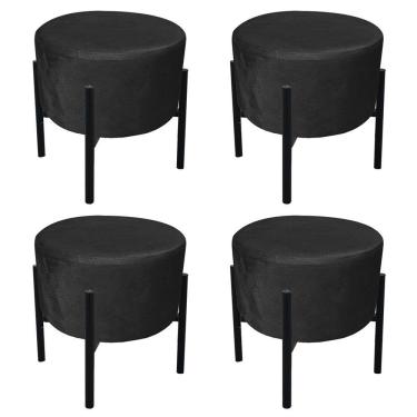 Imagem de Kit 04 Puffs Iron Suede Preto Base Palito D´rossi