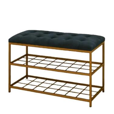 Imagem de Sapateira/Banco 2 Andares Dourado c/estofamento Veludo 47x35x90cm Industrial Reforçado Quarto Hall sapateira hall de entrada(azul marinho)