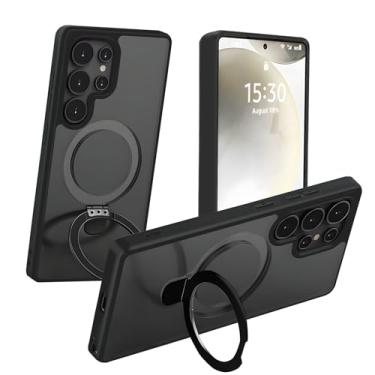 Imagem de ugagiboe Suporte magnético de metal para Samsung Galaxy S25 Plus, suporte ajustável com vários ângulos magnéticos [proteção contra quedas de grau militar] traseira fosca fina fosca (preta, S25 Plus)